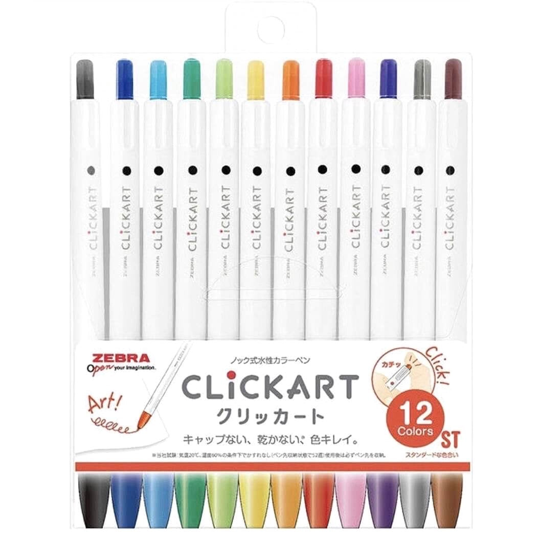 Zebra ClickArt Retractable Marker Pen 0.6mm, Set of 12 Dark Colors