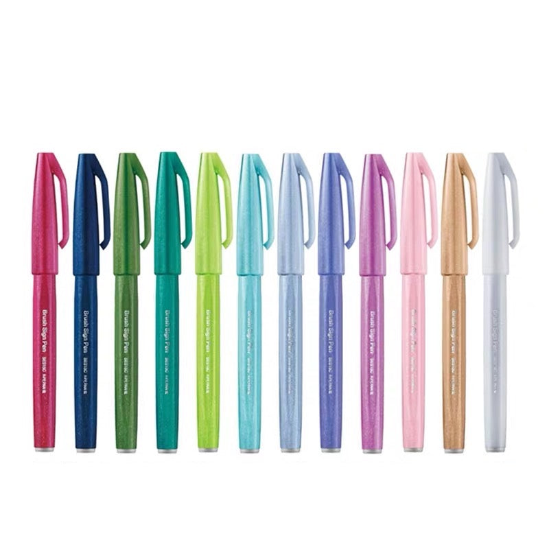 Pentel Fude Touch Brush Sign Pen - New Colors - 12 Color Bundle –  Stationery Space