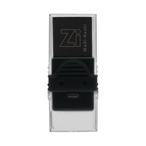 Kutsuwa Eraser Poppy Black RE044BK front view with clear case showing black eraser mechanism and white base detail