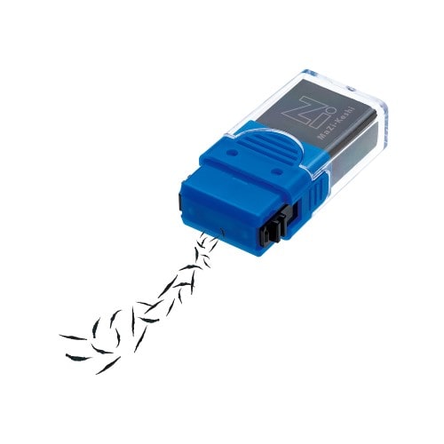 Blue eraser in use demonstrating particle ejection effect and functional design