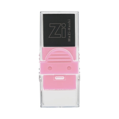Kutsuwa Poppy Pink Eraser RE044PK with clear case showing pink body and black top compartment