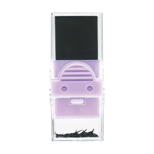 Eraser Poppy Purple RE044PU side view showing transparent housing with purple accents and eraser shavings compartment