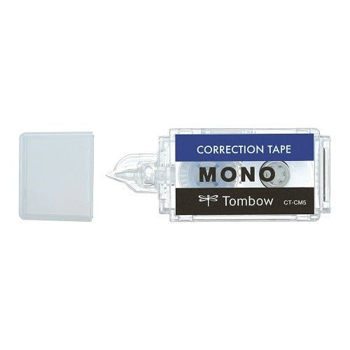 Tombow Mono correction tape with clear plastic cap shown side by side for size comparison