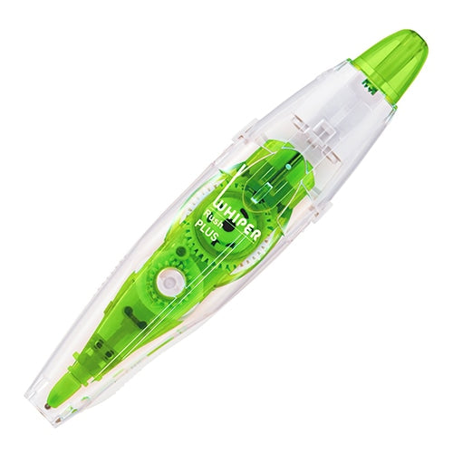 Plus Whipper Lash correction tape in green, diagonal view showing transparent casing with bright green accents and visible…