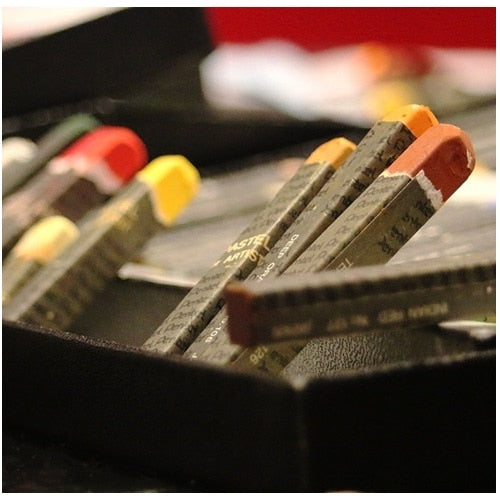 Pentel Pass 49-color marker set close-up showing brush tip details and color range arrangement in storage case