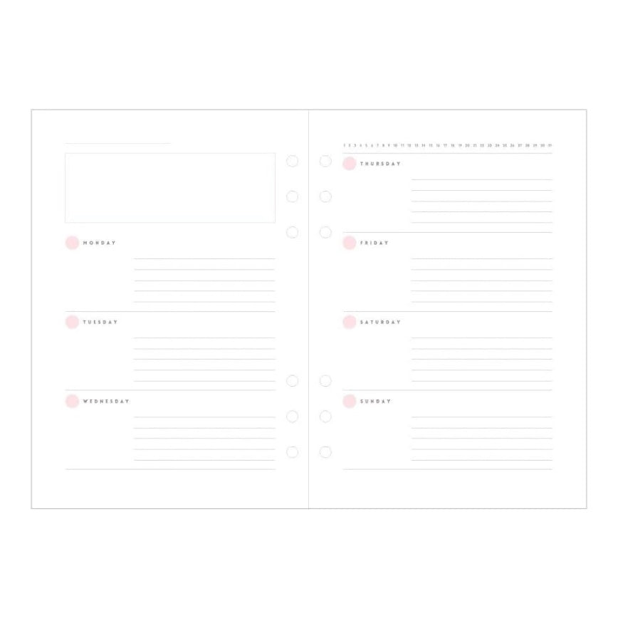 Mark's System Planner Binder Refill - A5 - Weekly Horizontal - Pink