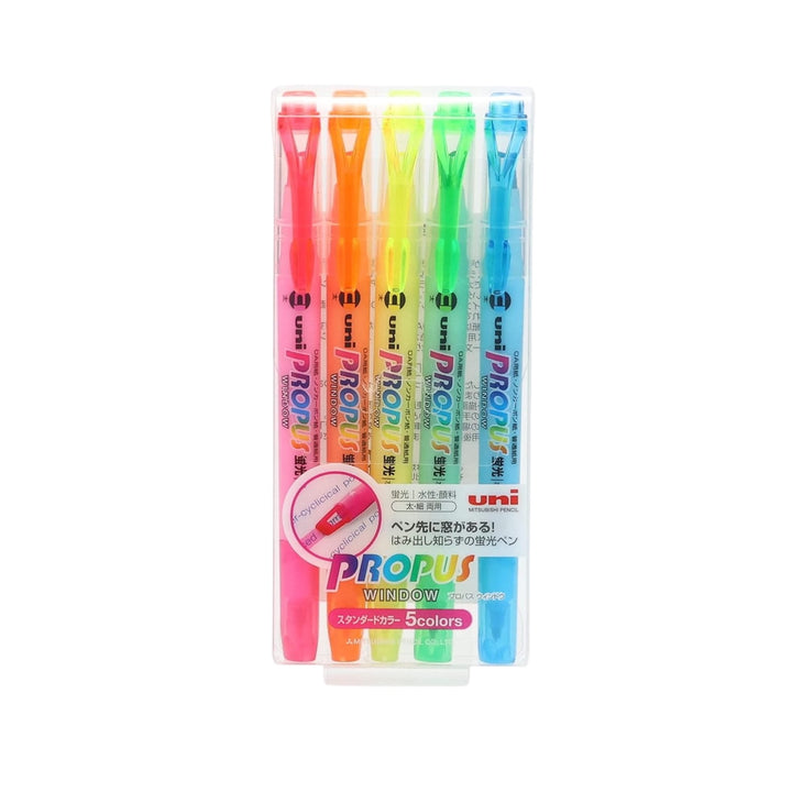 Uni Propus Window Double-Sided Highlighter - 4.0 mm / 0.6 mm - 5 Color Set