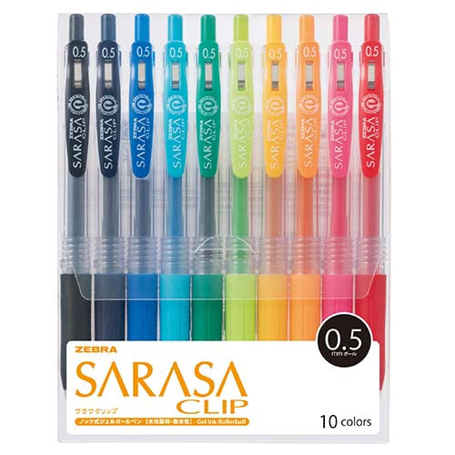 Zebra Sarasa Push Clip Gel Pen - 0.5 mm - 10 Color Set