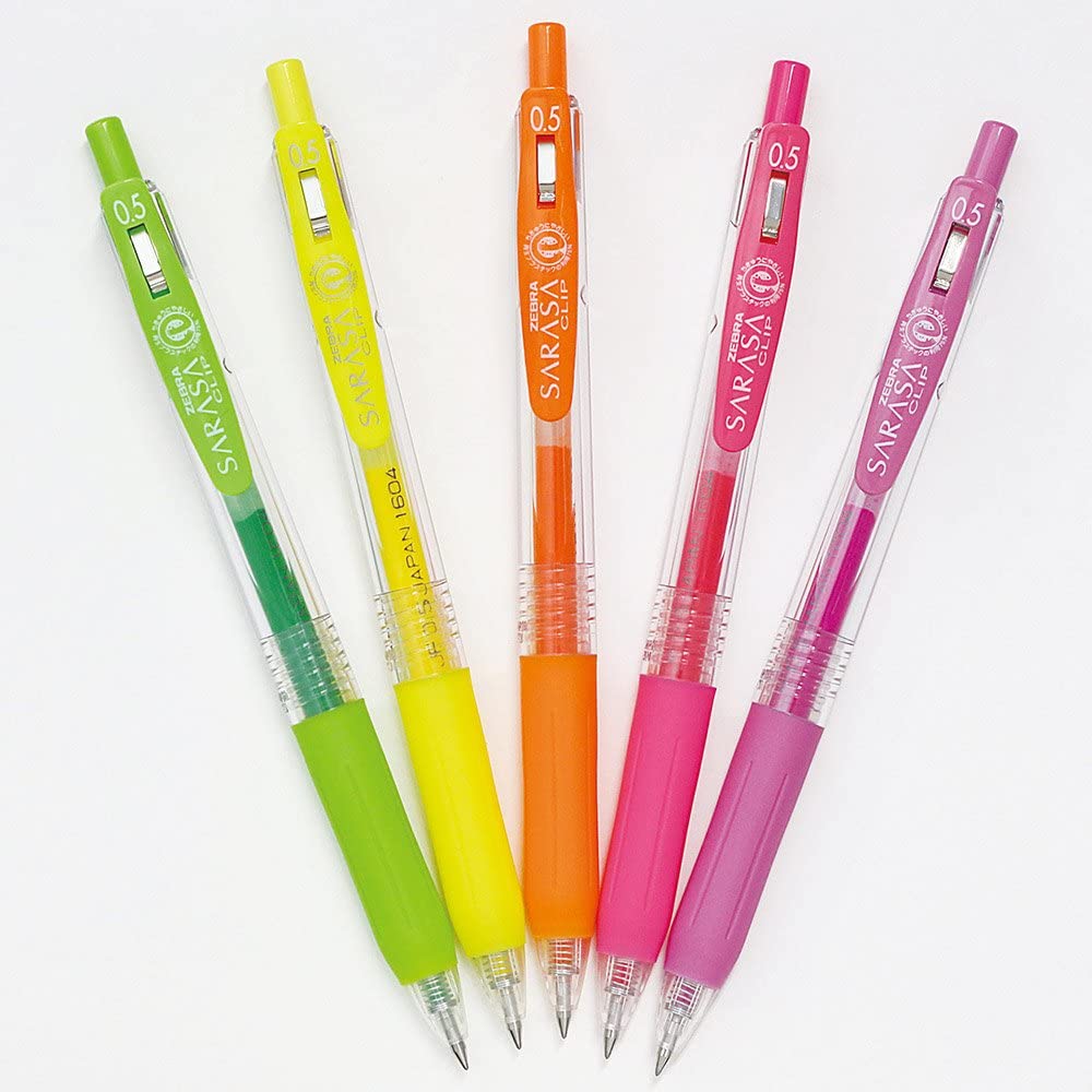 Zebra Sarasa Push Clip Gel Pen - 0.5 mm - Neon - 5 Color Set