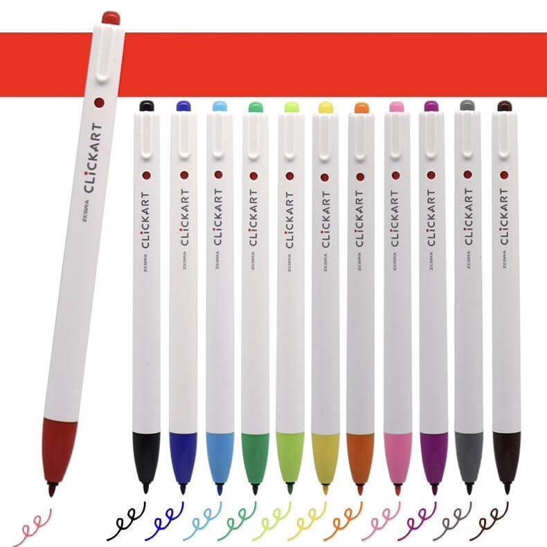 Zebra ClickArt Retractable Marker Pen - 12 Color Set - ST – Stationery Space