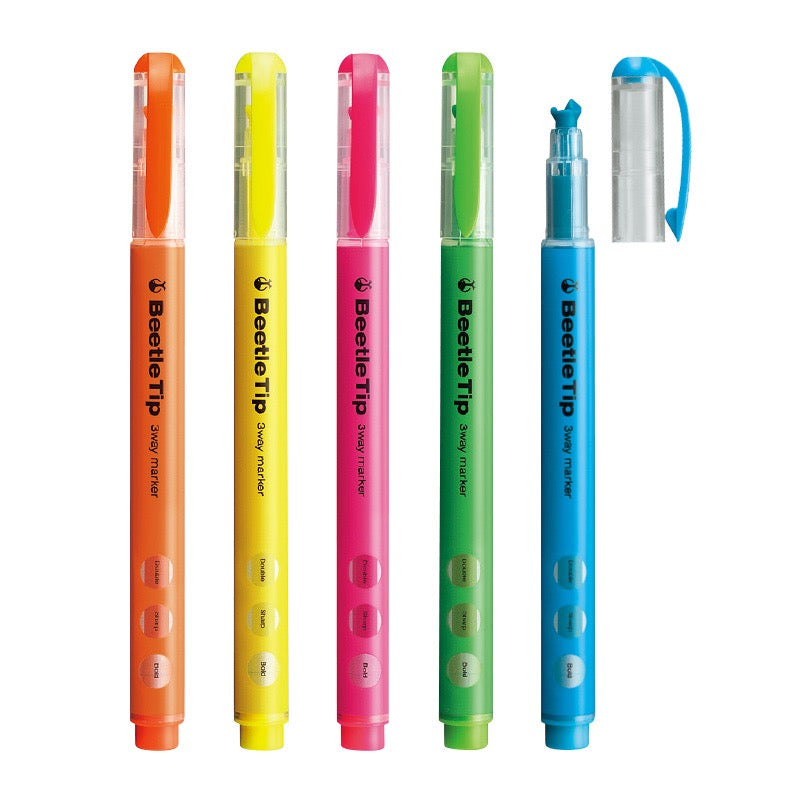 Kokuyo Beetle Tip 3way Highlighter Pen - Pink