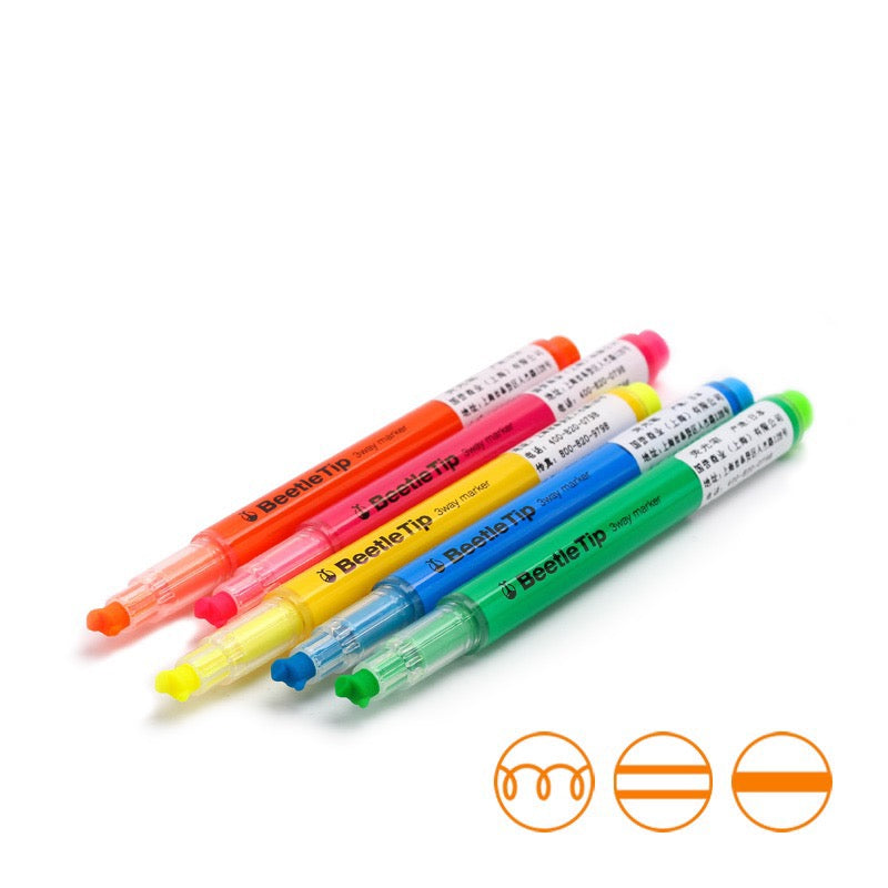 Kokuyo Beetle Tip 3way Highlighter Pen - Yellow