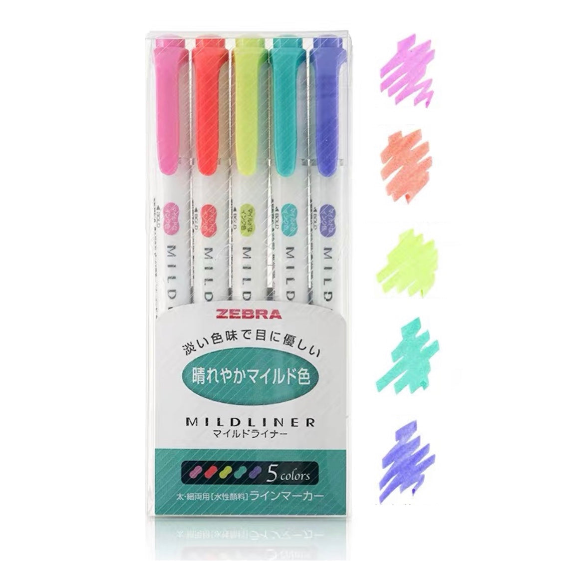 Zebra Mildliner Double-Sided Highlighter - Fine / Bold - 5 Bright Color Set