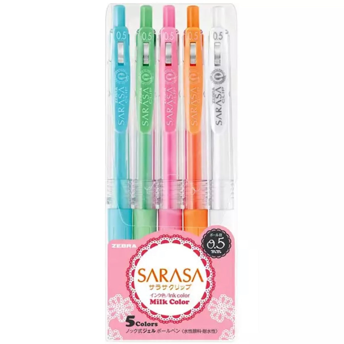 Zebra Sarasa Push Clip Gel Pen - 0.5 mm - Milk - 5 Color Set