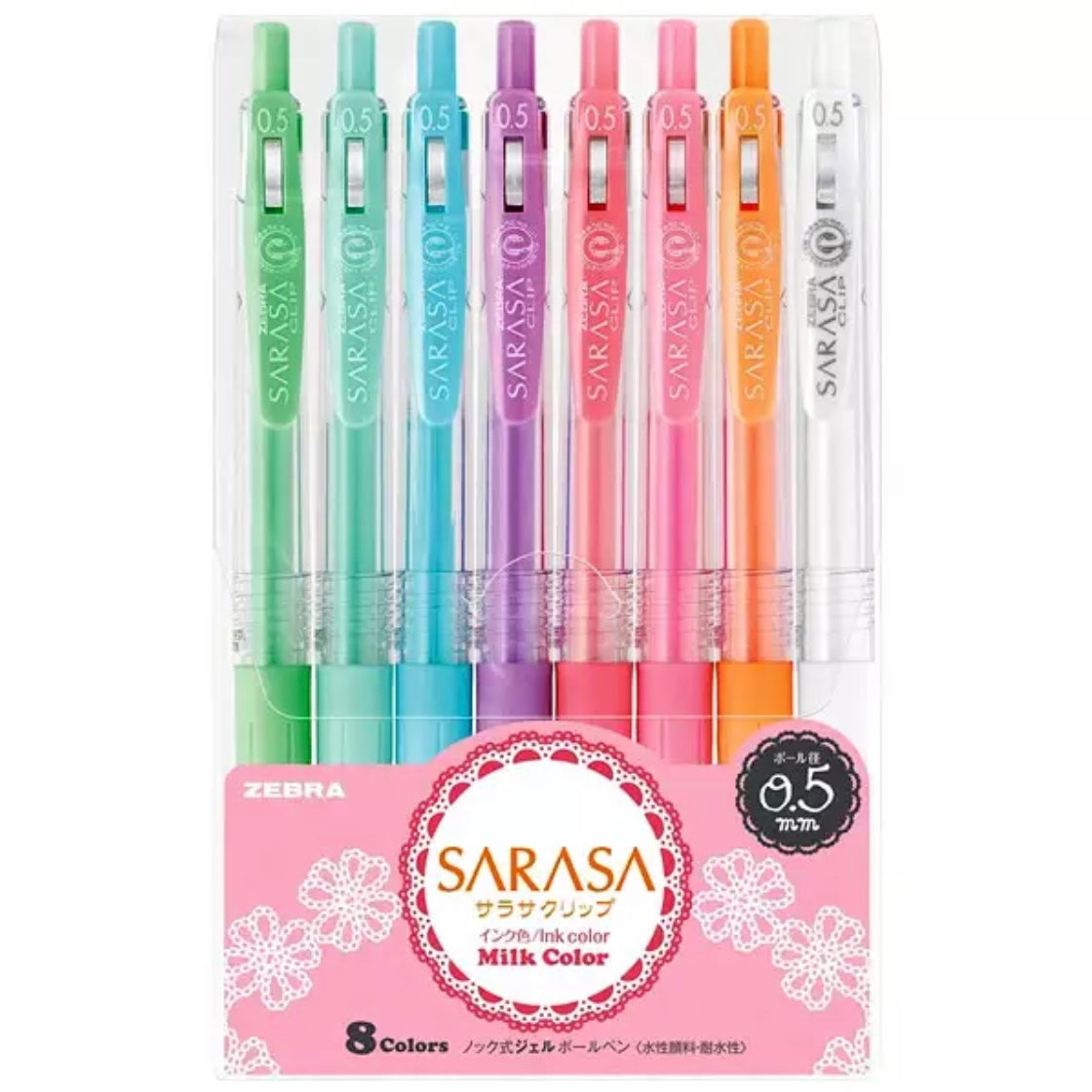 Zebra Sarasa Push Clip Gel Pen - 0.5 mm - Milk - 8 Color Set