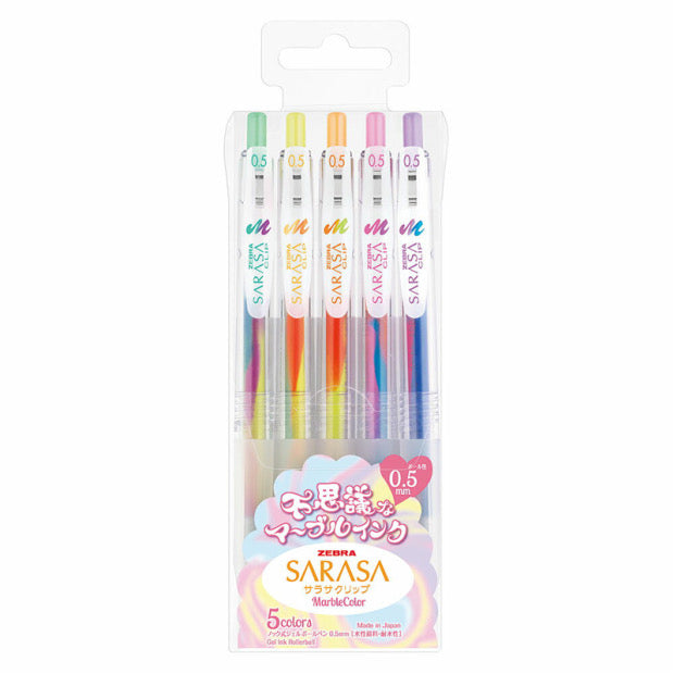 Zebra Sarasa Clip Marble Color Gel Pen - 0.5 mm - 5 Color Set