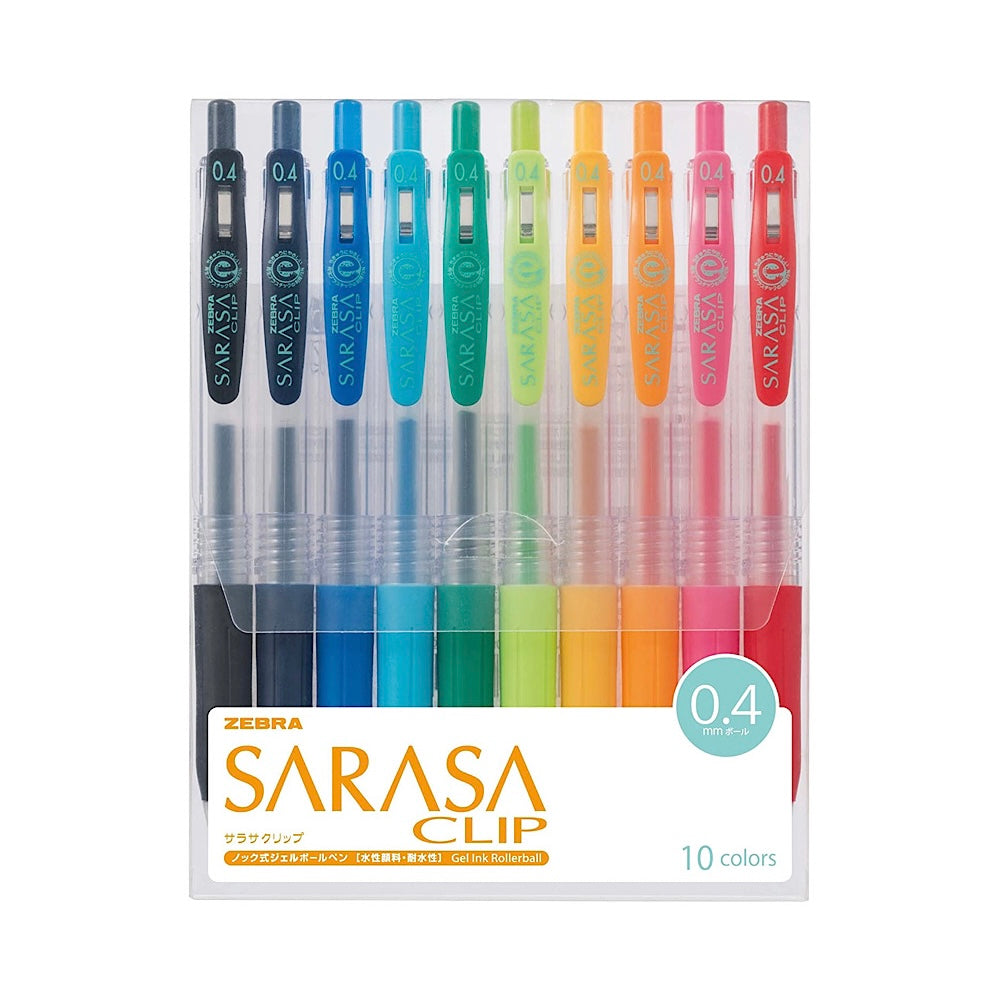 Zebra Sarasa Push Clip Gel Pen - 0.4 mm - 10 Color Set